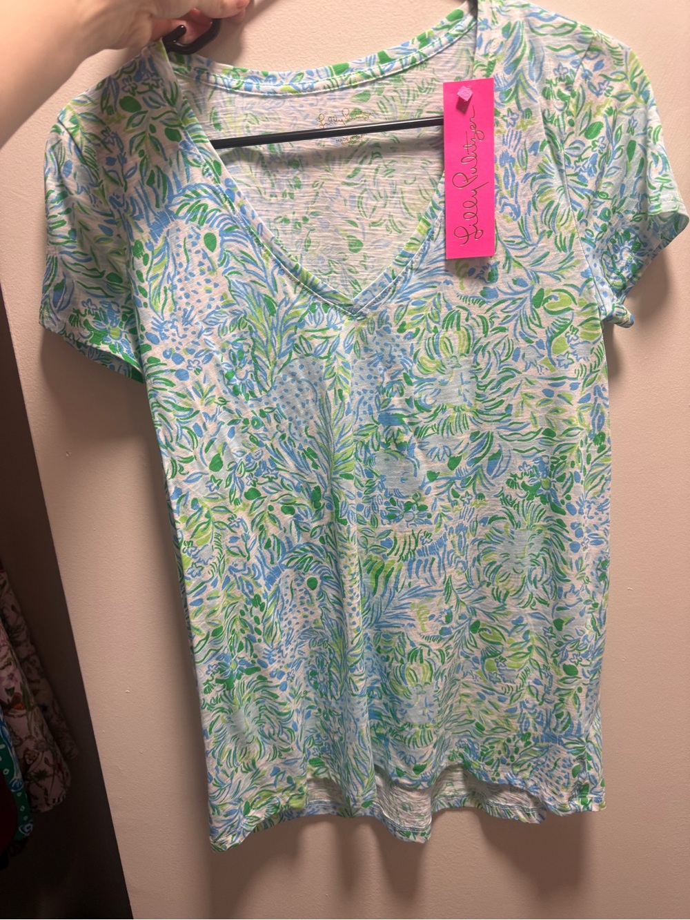 Lilly Pulitzer Etta V neck Hydra Blue Dandy Lions size XS